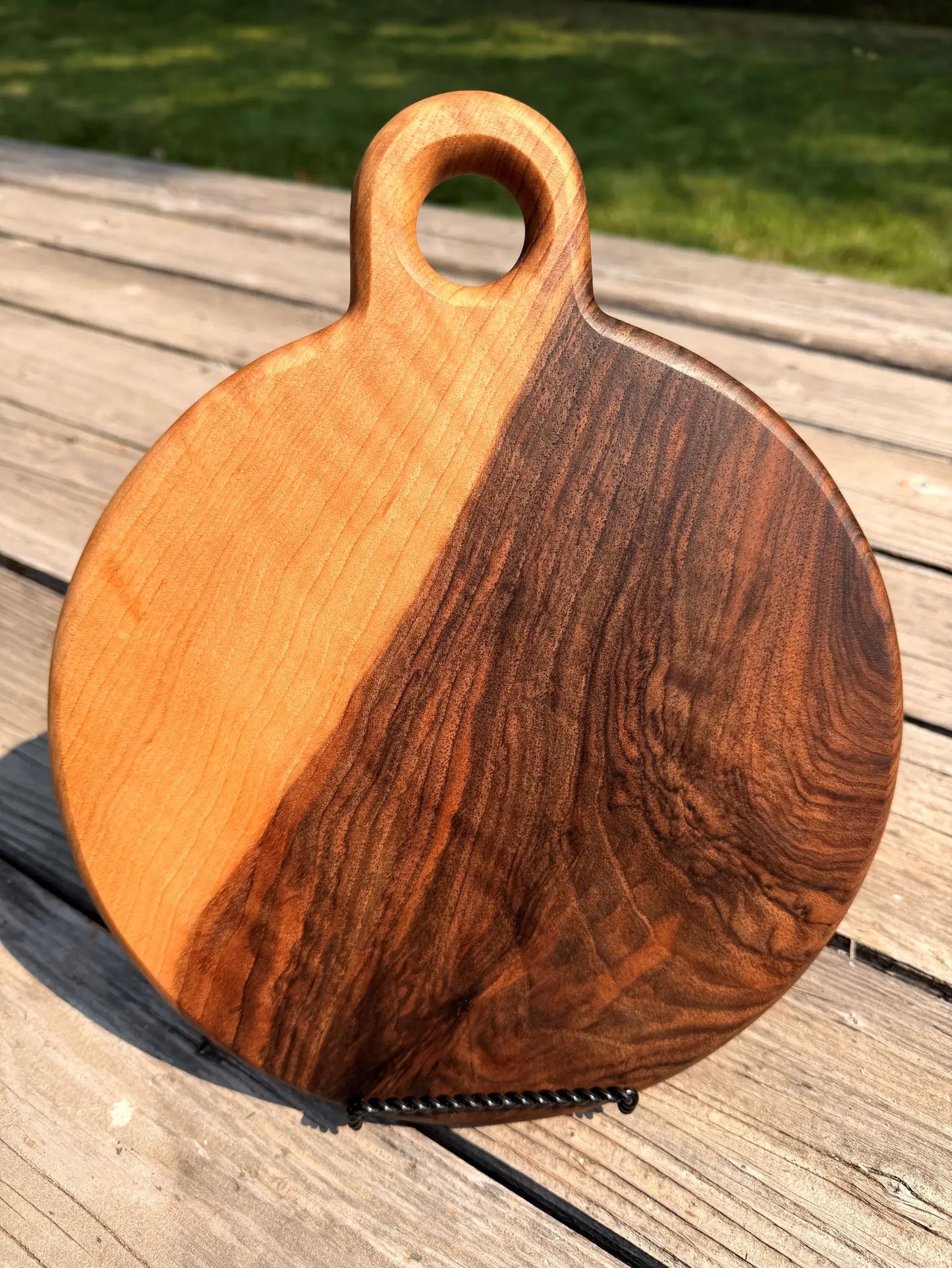 English Walnut Round Serving Board with Circle Handle
