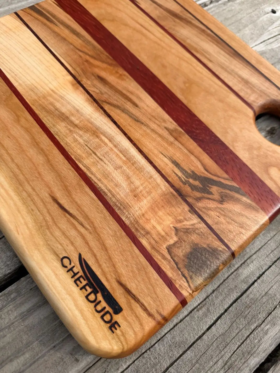 Composition 527 -- Square Kitchen Board of Ambrosia Maple, Lacewood and Padauk