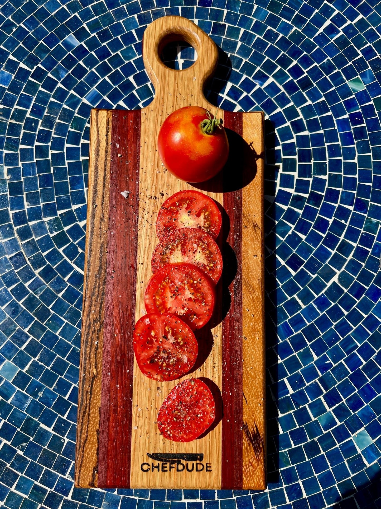 Compact Travel Cutting Board – Handmade White Oak, Purple Heart, Padauk & Zebrawood Serving Board - Chefdude Boards