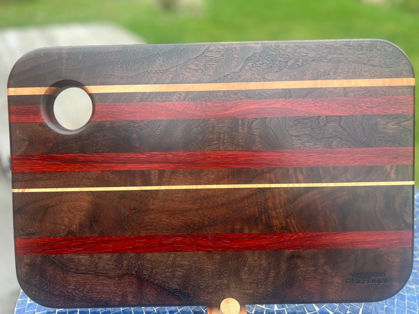 Composition 292 - Walnut and Padauk with Silver Maple Streaks - Chefdude Boards