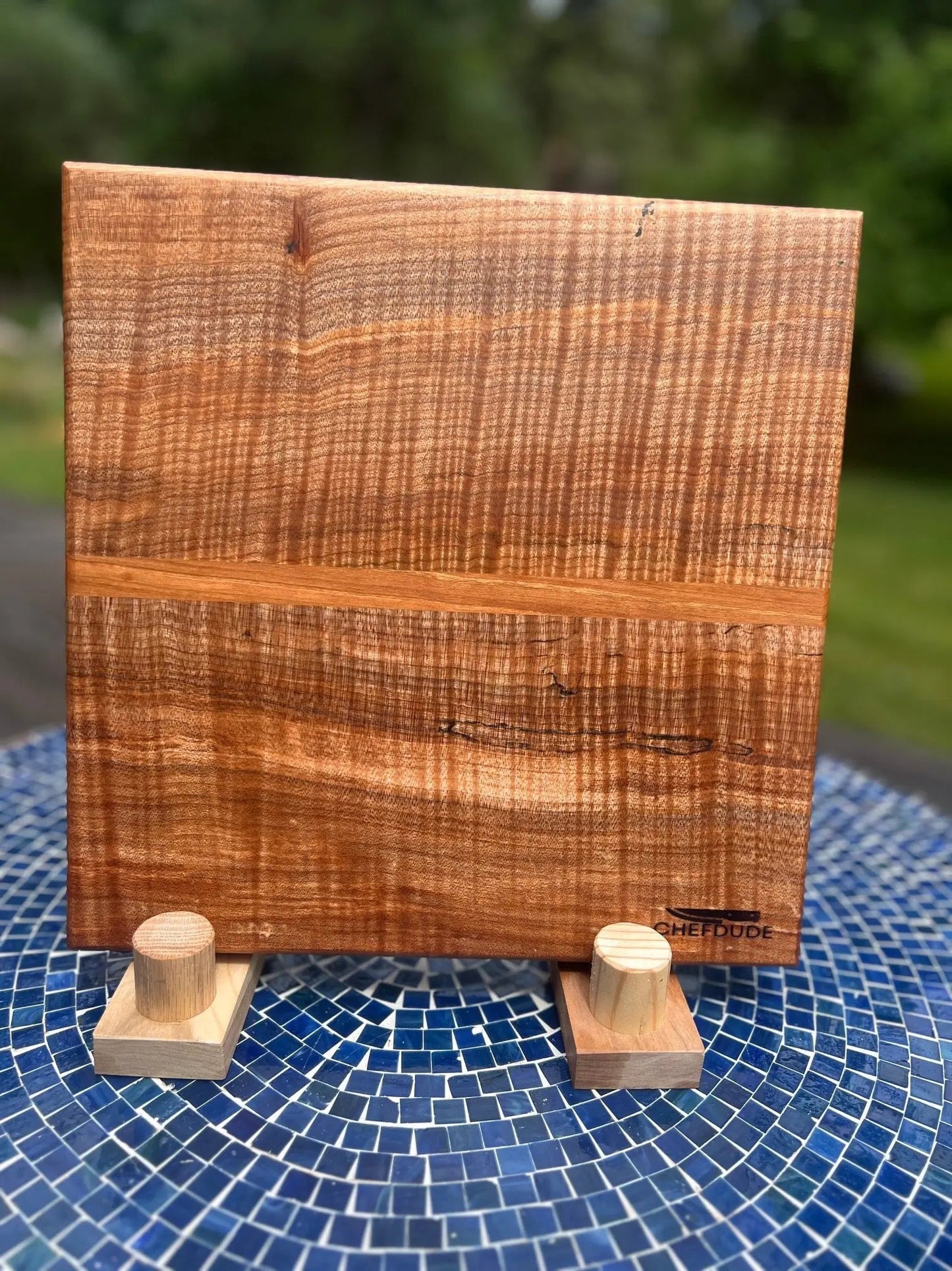 Figured Maple Block with Cherry Stripe - Chefdude Boards