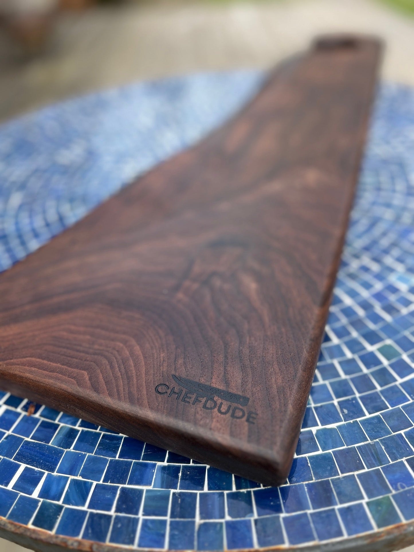 Signature Series: Long Oregon Black Walnut Charcuterie Board with Cane Handle - Chefdude Boards
