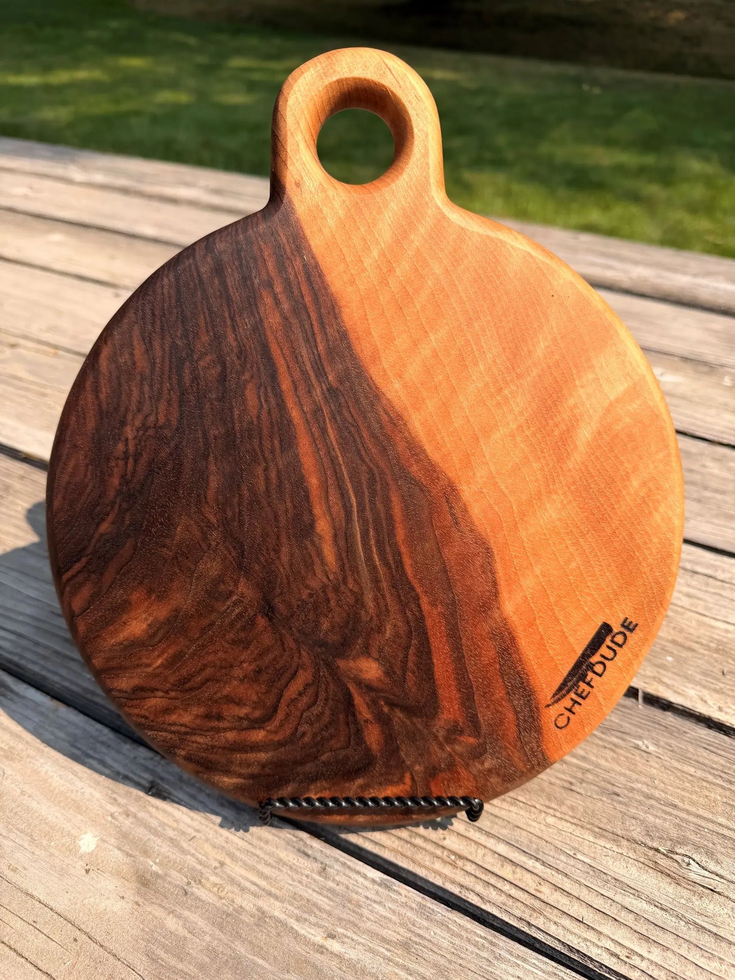 English Walnut Round Serving Board with Circle Handle