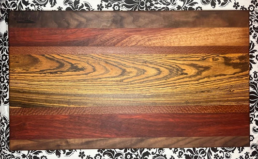 Exquisite Tri-Color Edge-Grain Board - Padauk, Bocote, & Lacewood