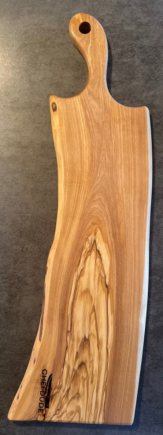 Long Live-Edge Olive Wood Board with Handle