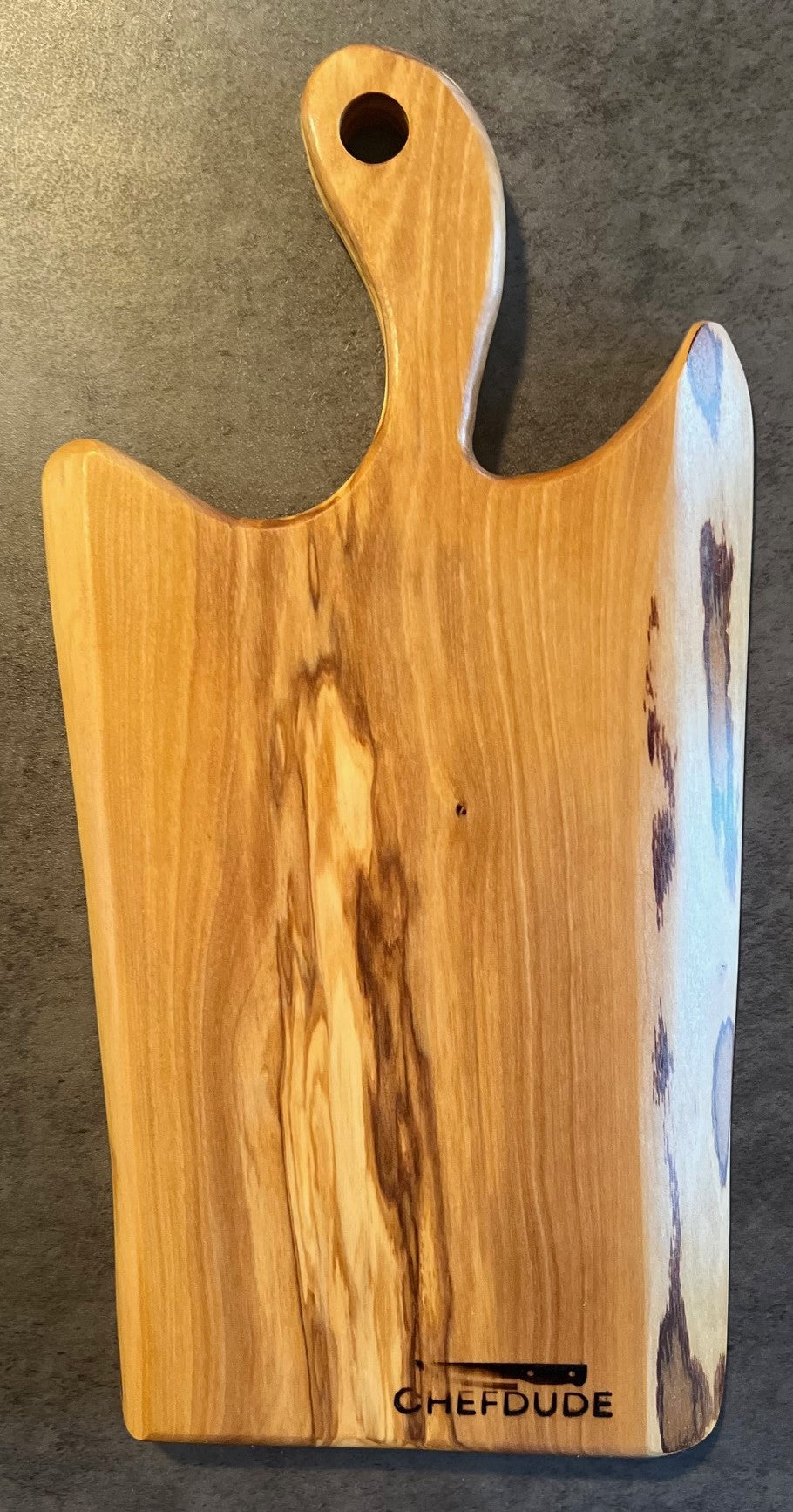 Live-Edge Slab-Style Olive Wood Board with Handle