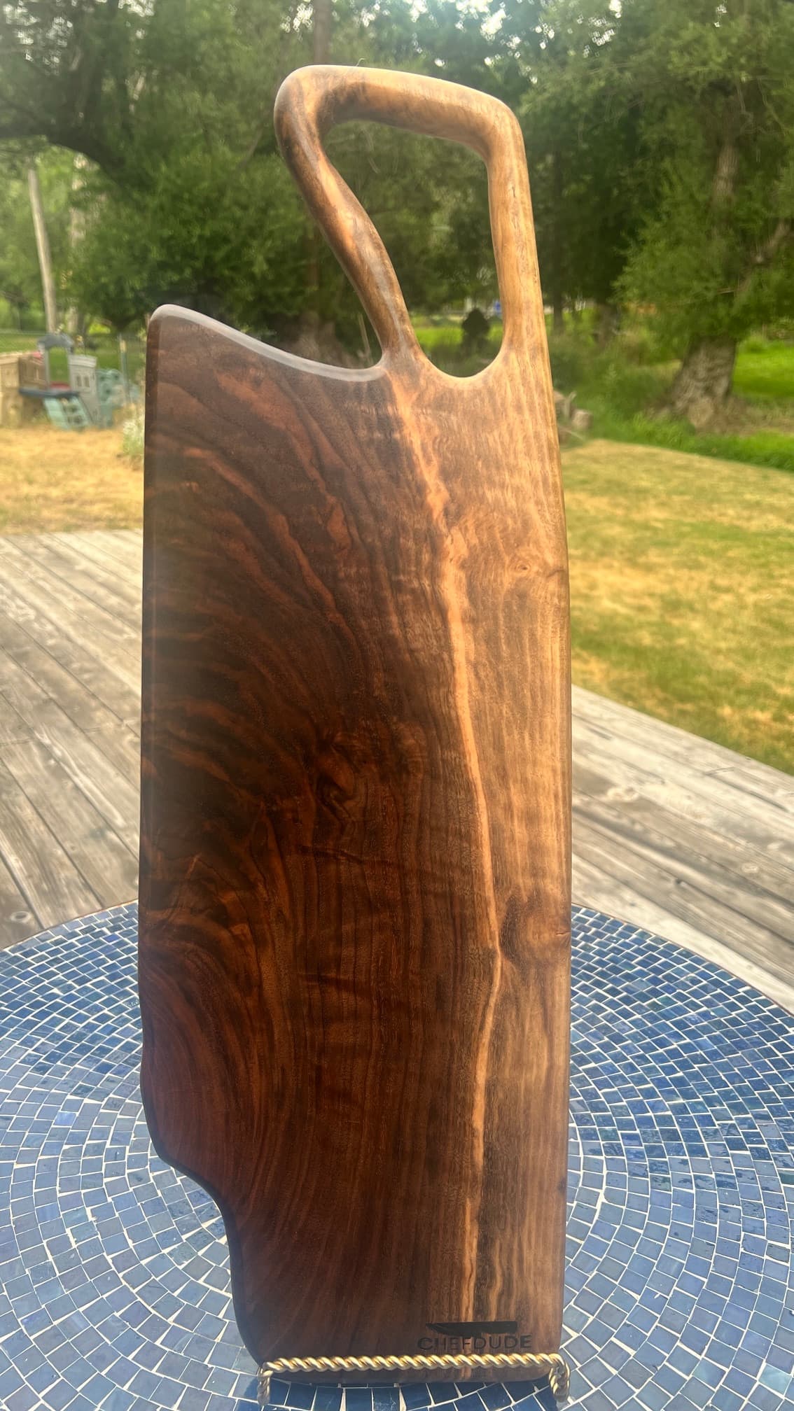 Oregon Black Walnut Serving Board with Triangular Ring Handle