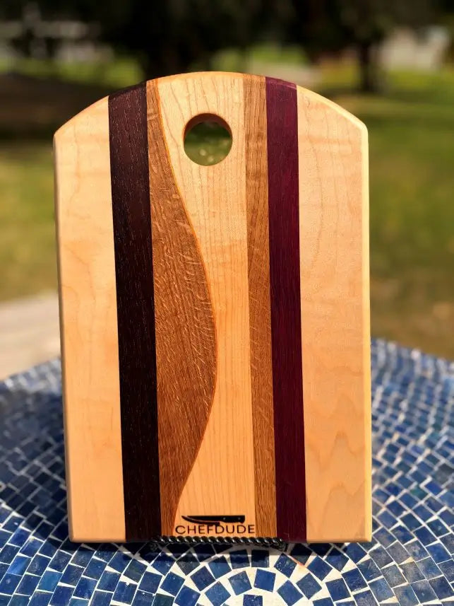 Composition Board #438 – Ambrosia Maple, Purpleheart, White Oak & Walnut