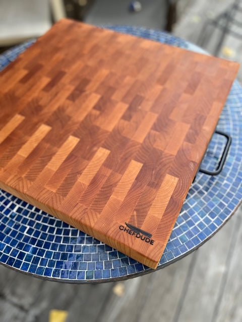 Alder Wood Chopping Block with Iron Handles – Heavy - Duty, Handcrafted Pacific Northwest Design - Chefdude Boards