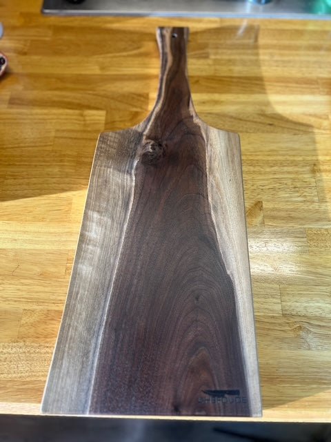 Black Walnut Charcuterie Board with Long Handle & Live Edge - Chefdude Boards