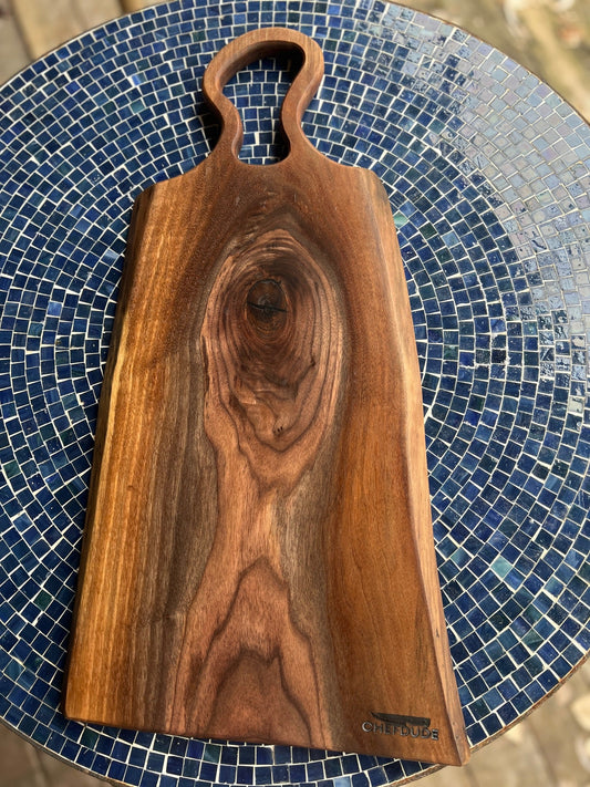 Black Walnut Charcuterie Board with Unique Ring Handle - Chefdude Boards
