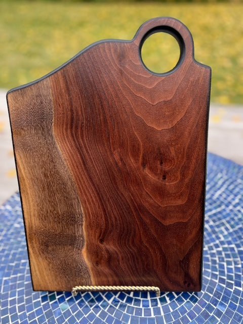 Black Walnut Charcuterie Board with Yaki Sugi Edge and Circle Handle - Chefdude Boards