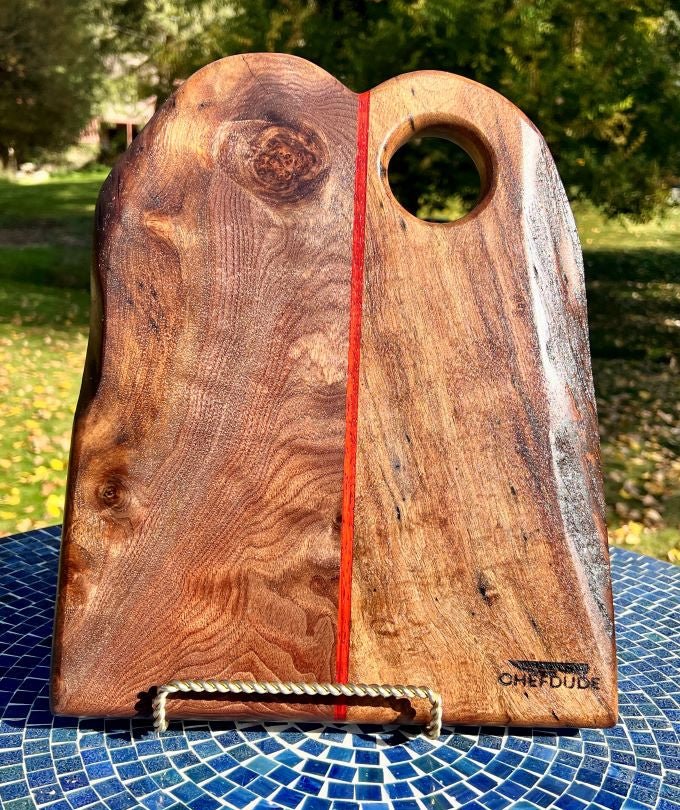 Black Walnut & Padauk Serving Board – Live Edge Composition - Chefdude Boards
