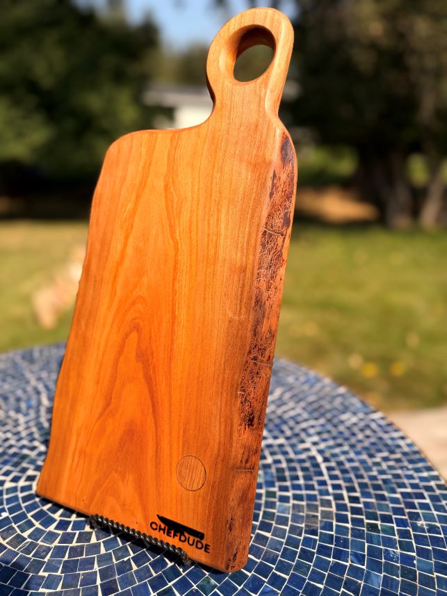 Rustic Live-Edge Cherry Serving Board with Offset Ring Handle