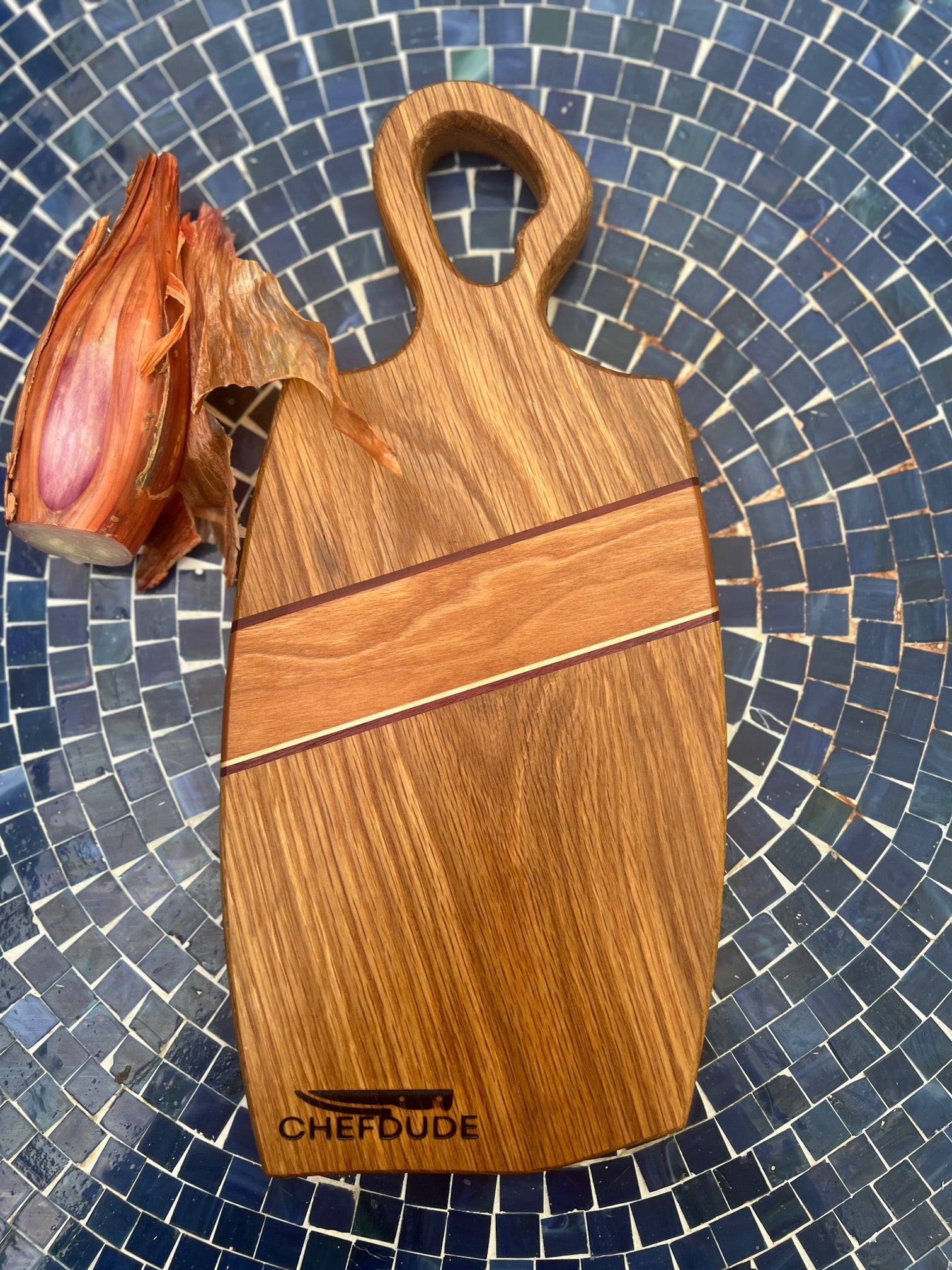 Compact White Oak Cutting Board | Maple, Purple Heart & Merbau Accents | Handmade by Chef - Turned Woodworker - Chefdude Boards