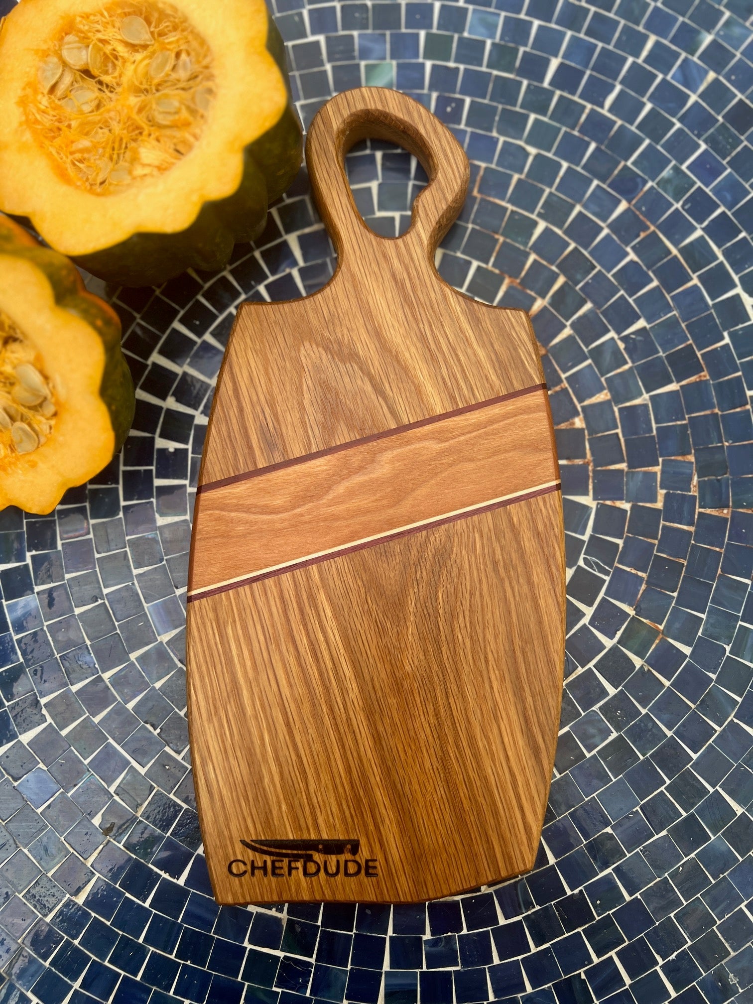 Compact White Oak Cutting Board | Maple, Purple Heart & Merbau Accents | Handmade by Chef - Turned Woodworker - Chefdude Boards