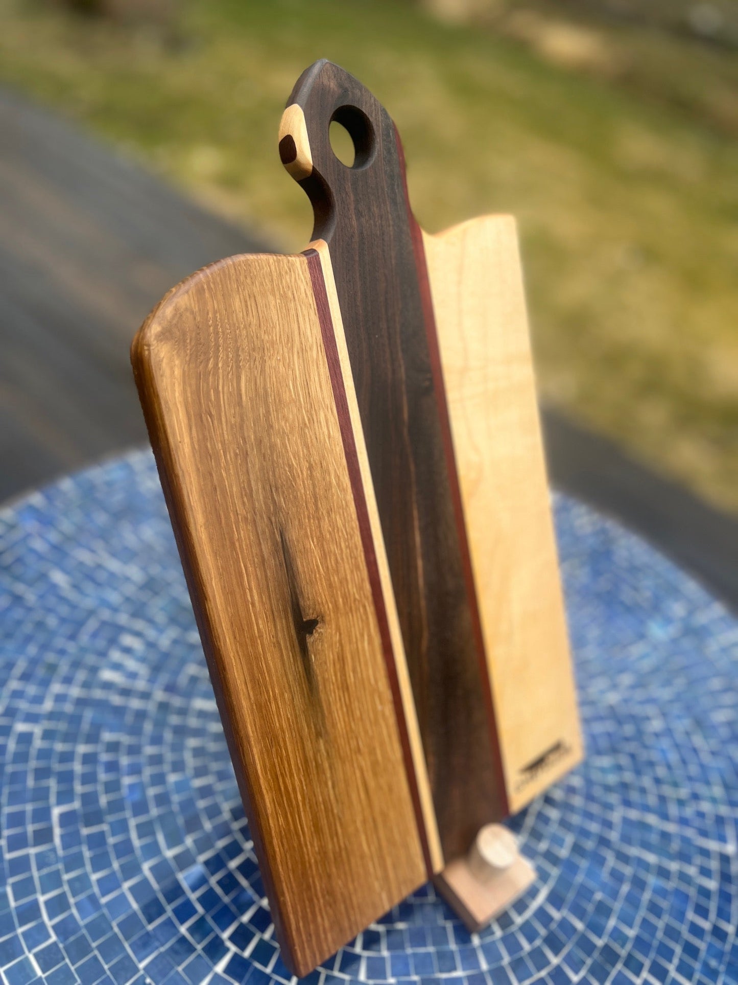 Composition 241: White Oak, Purple Heart, Maple & Walnut - Chefdude Boards
