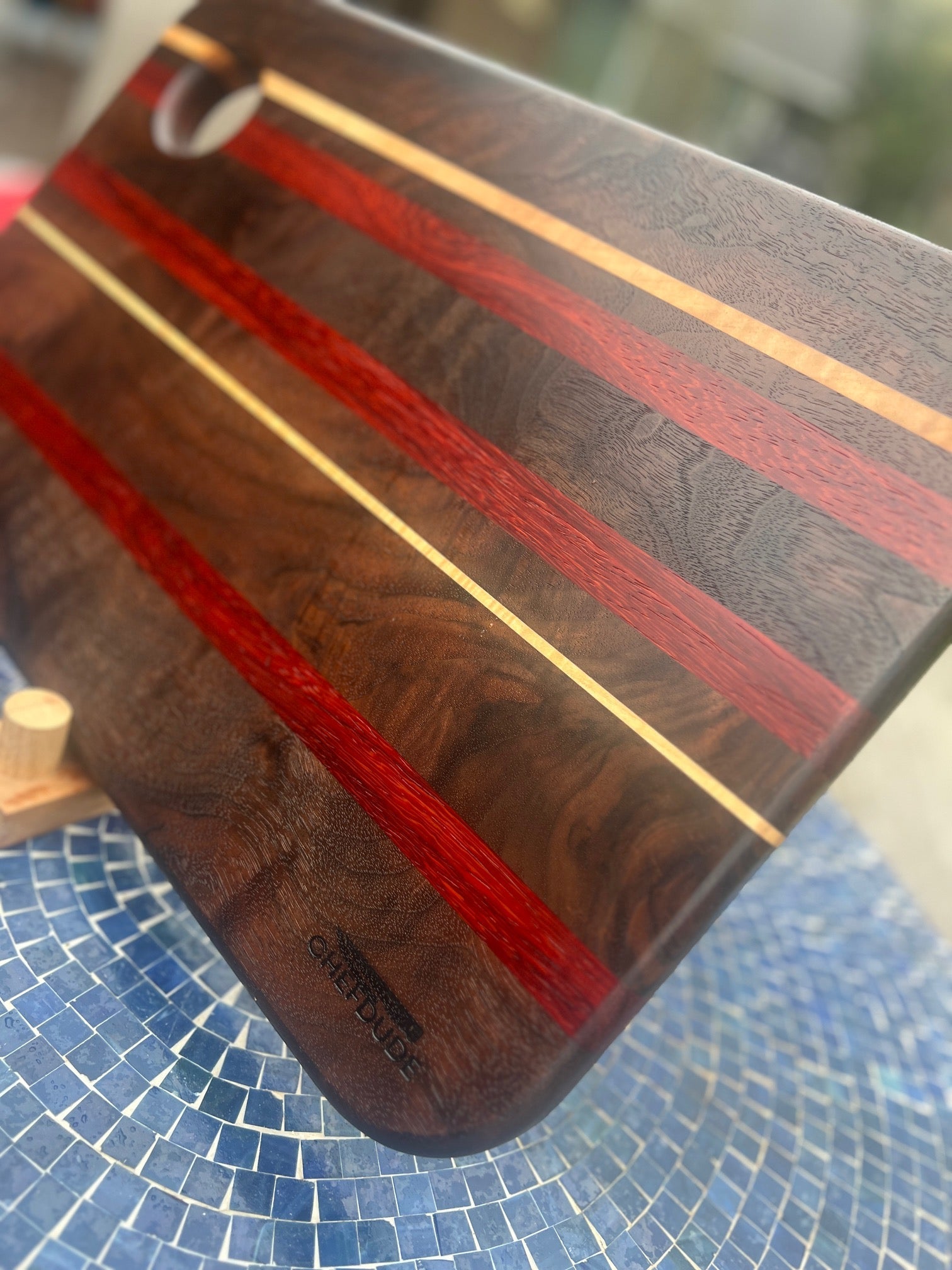 Composition 292 - Walnut and Padauk with Silver Maple Streaks - Chefdude Boards