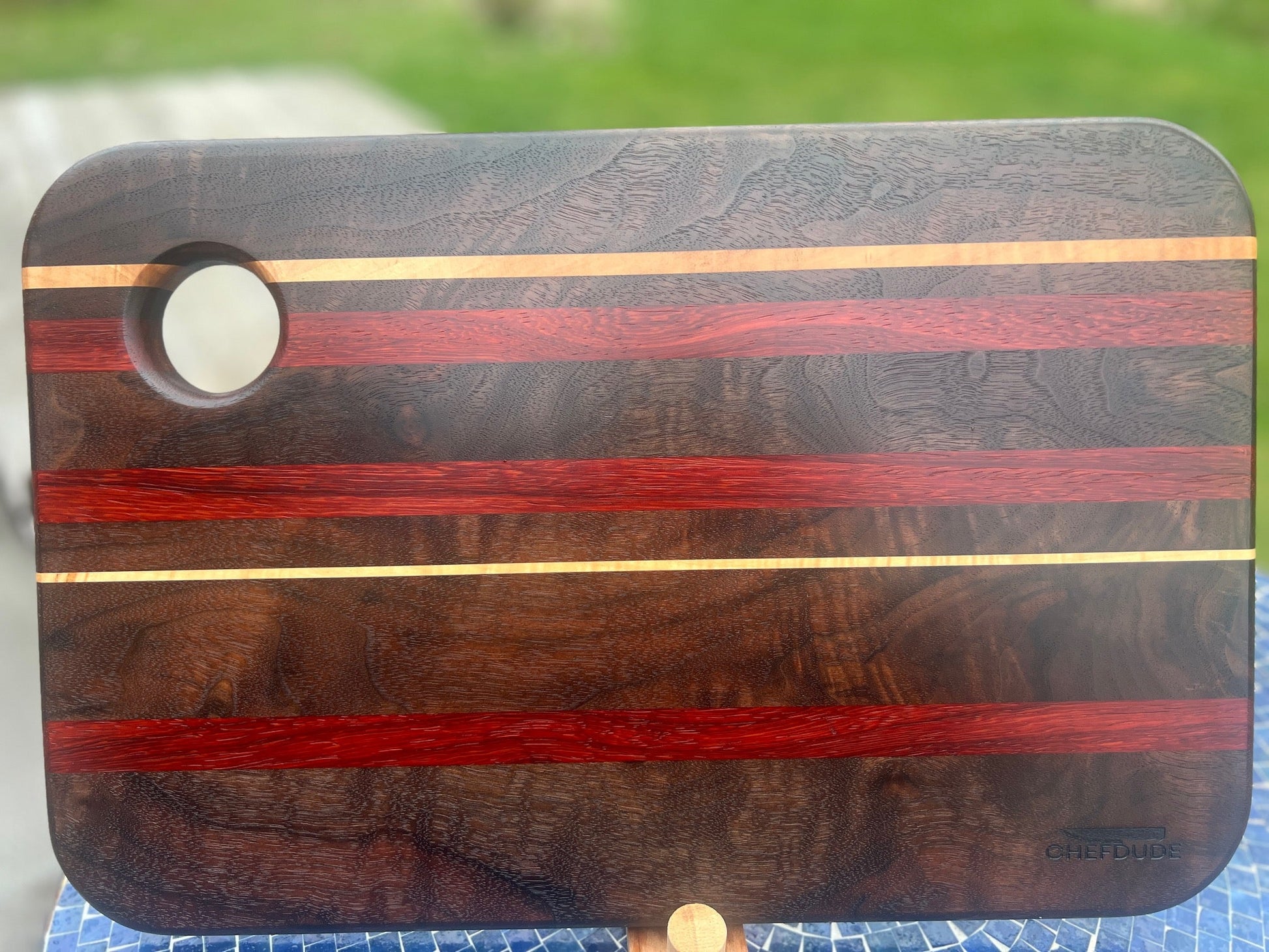 Composition 292 - Walnut and Padauk with Silver Maple Streaks - Chefdude Boards