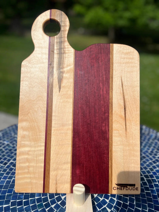 Composition 355: Ambrosia Maple, purple heart and white oak - Chefdude Boards