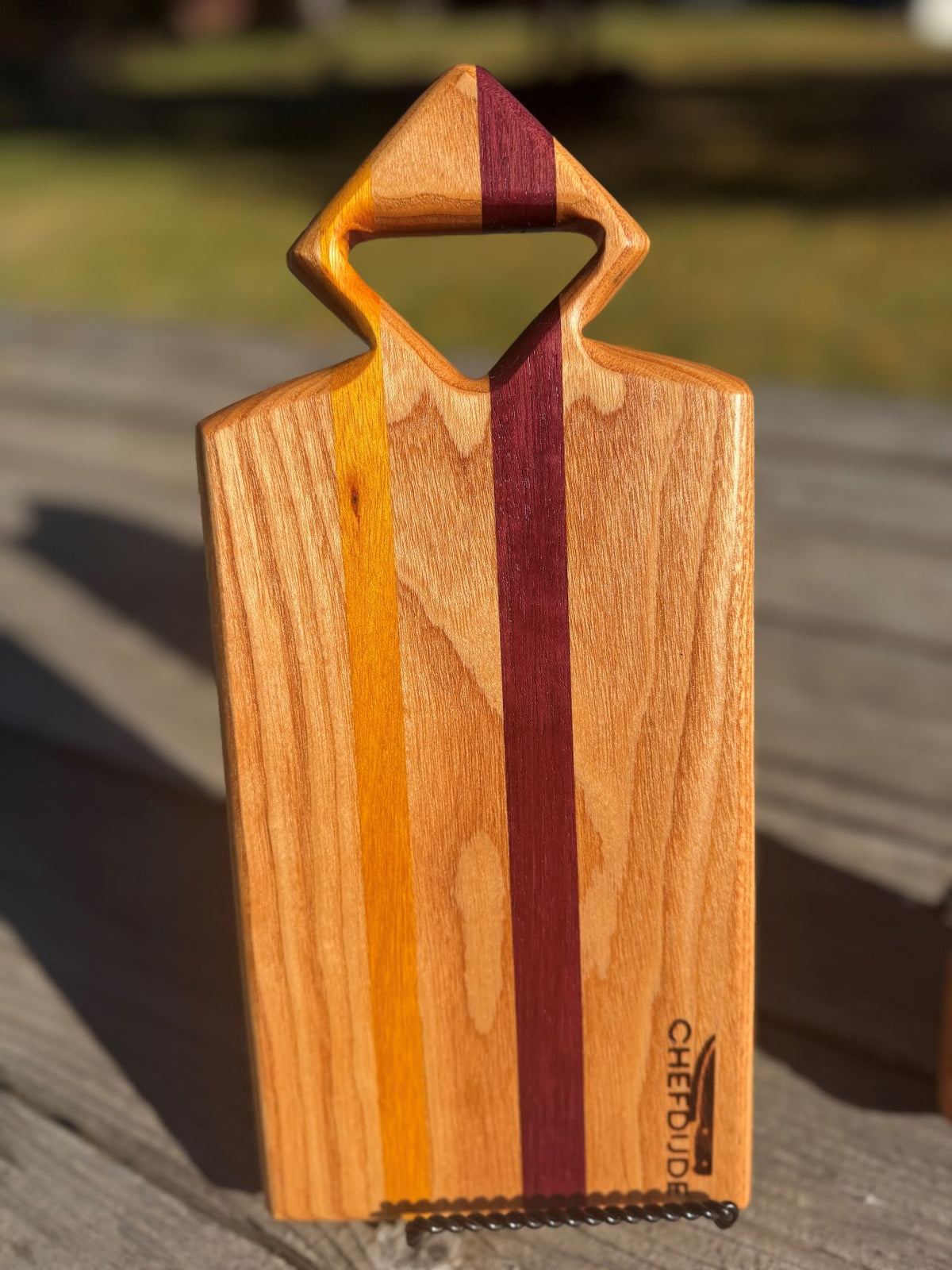 Composition 517 - Small Kitchen Board of Coffee Tree, Purpleheart and Osage Orange woods - Chefdude Boards