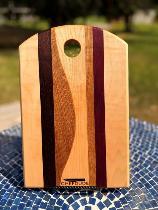 Composition Board 438 – Ambrosia Maple, Purpleheart, White Oak & Walnut - Chefdude Boards