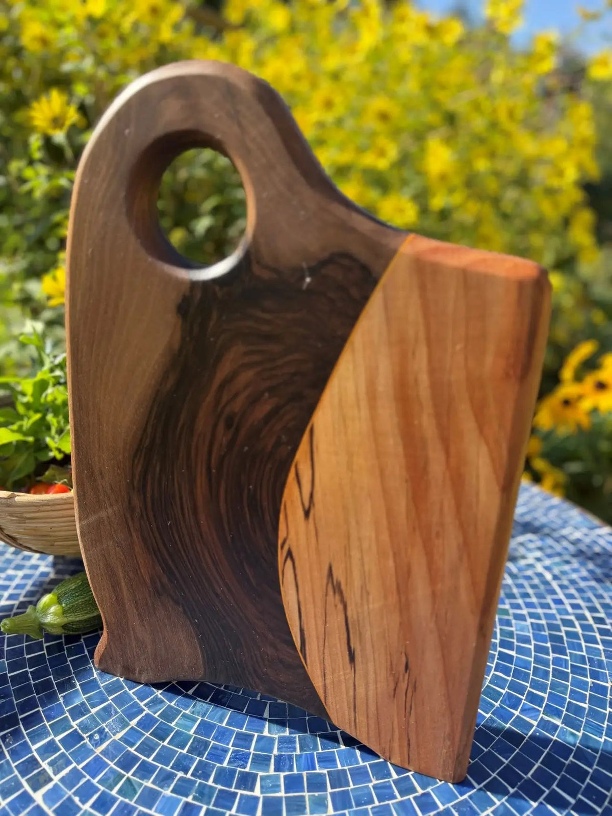 Composition Board 456: English Walnut & Spalted Maple with Osage Orange Weave - Chefdude Boards