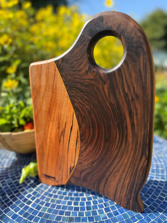 Composition Board 456: English Walnut & Spalted Maple with Osage Orange Weave - Chefdude Boards