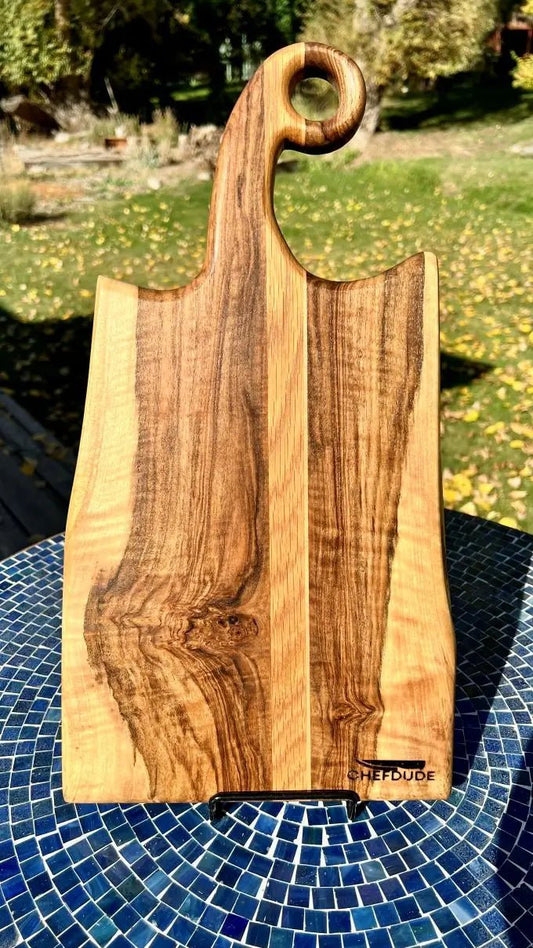 English Walnut Serving Board – White Oak & Cherry Composition - Chefdude Boards