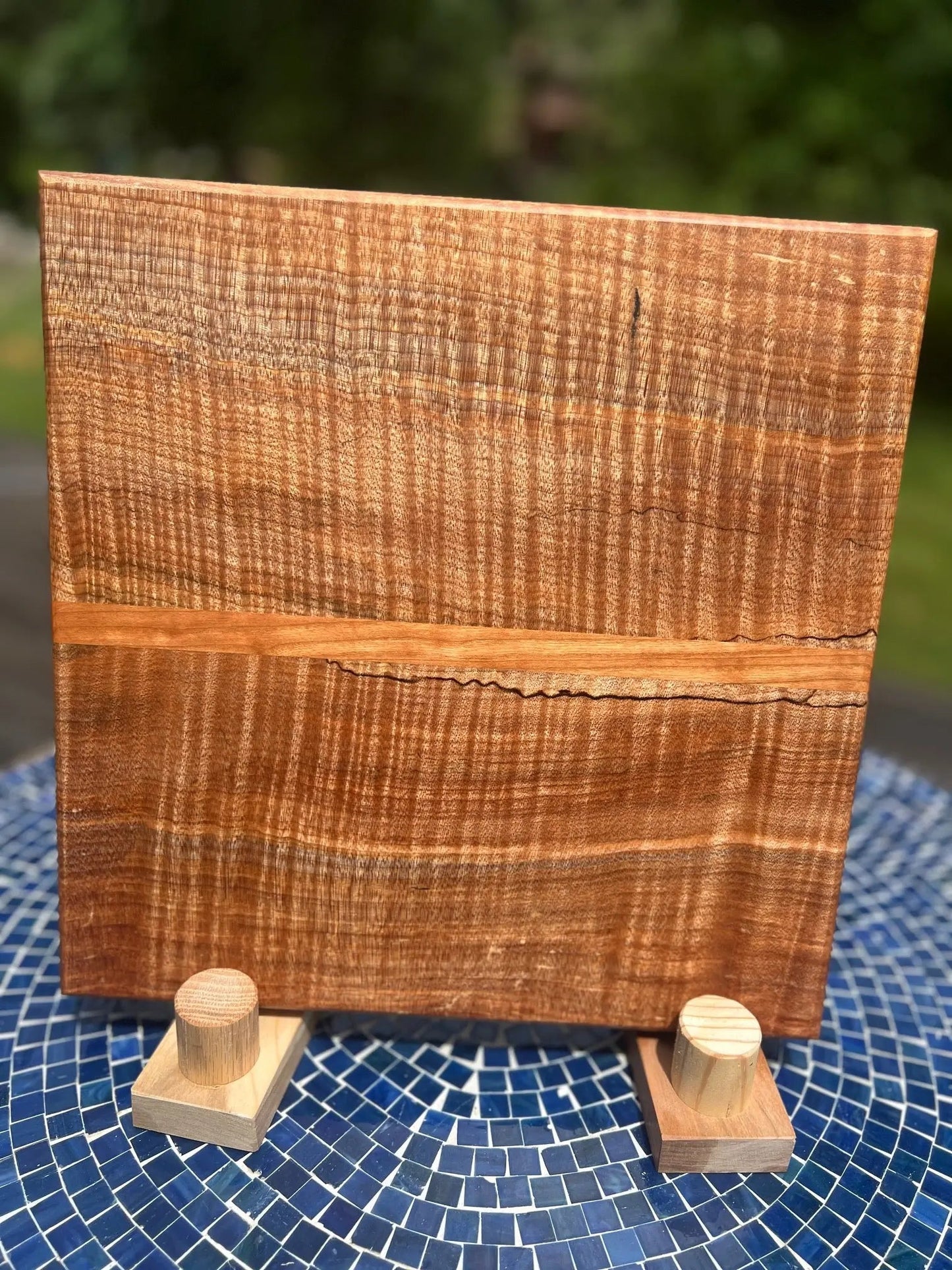 Figured Maple Block with Cherry Stripe - Chefdude Boards