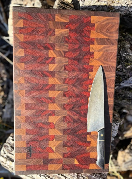 Handcrafted Cutting Board of Figured Walnut and Padauk - Chefdude Boards