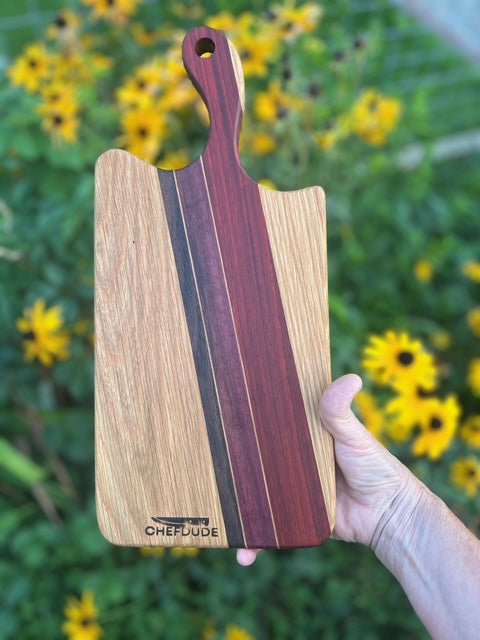 Handcrafted Cutting & Serving Board – White Oak, Walnut, Purple Heart & Padauk - Chefdude Boards