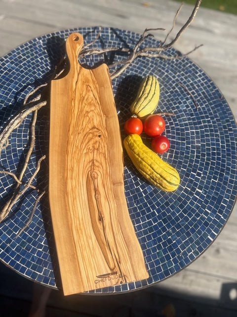 Handmade Long Live - Edge Olive Wood Cutting Board – Stunning Grain Pattern - Chefdude Boards