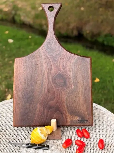 Handmade Oregon Black Walnut Charcuterie Board with Center Handle - Chefdude Boards