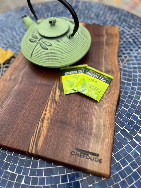 Heavy Duty Black Walnut Charcuterie Board accented with Bocote Center Stripe - Chefdude Boards