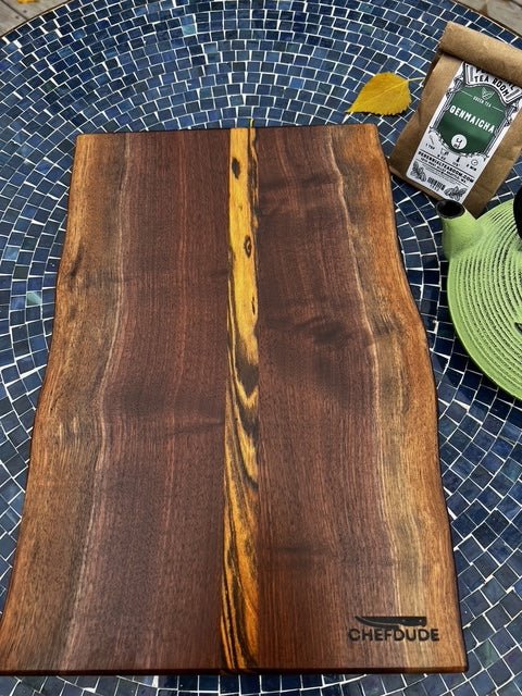 Heavy Duty Black Walnut Charcuterie Board accented with Bocote Center Stripe - Chefdude Boards
