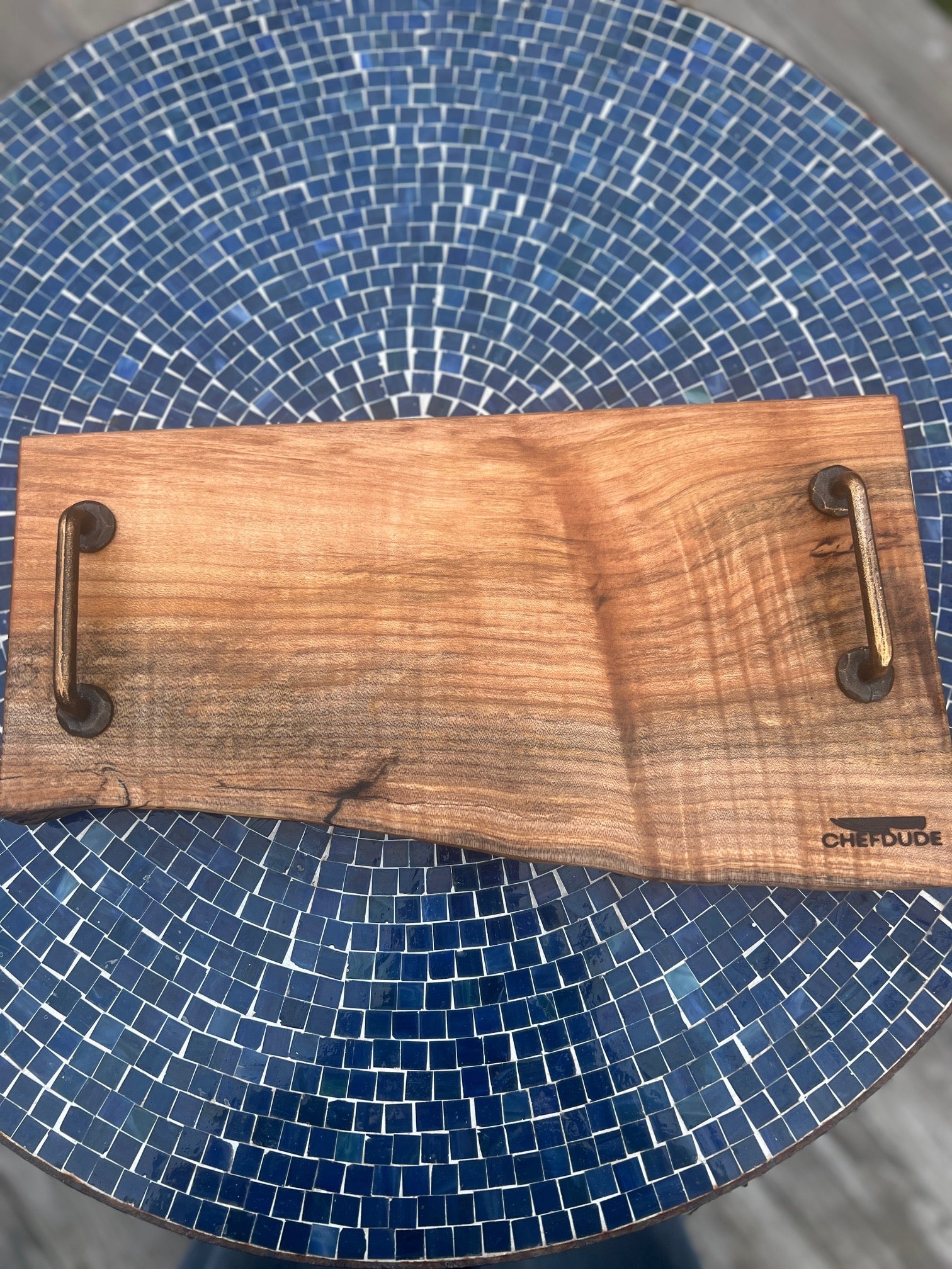 Heritage Series: Spalted Maple Serving Tray with Vintage Handles - Chefdude Boards