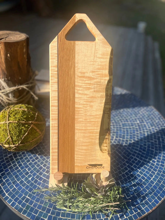 Live-edge Board with a Mix of Curly and Ambrosia Maple, White Oak & Purple Heart - Chefdude Boards