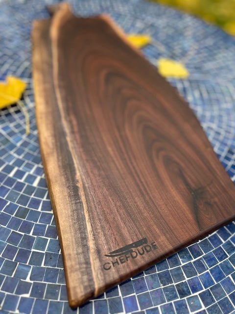 Long Black Walnut Charcuterie Board with Center Handle - Chefdude Boards