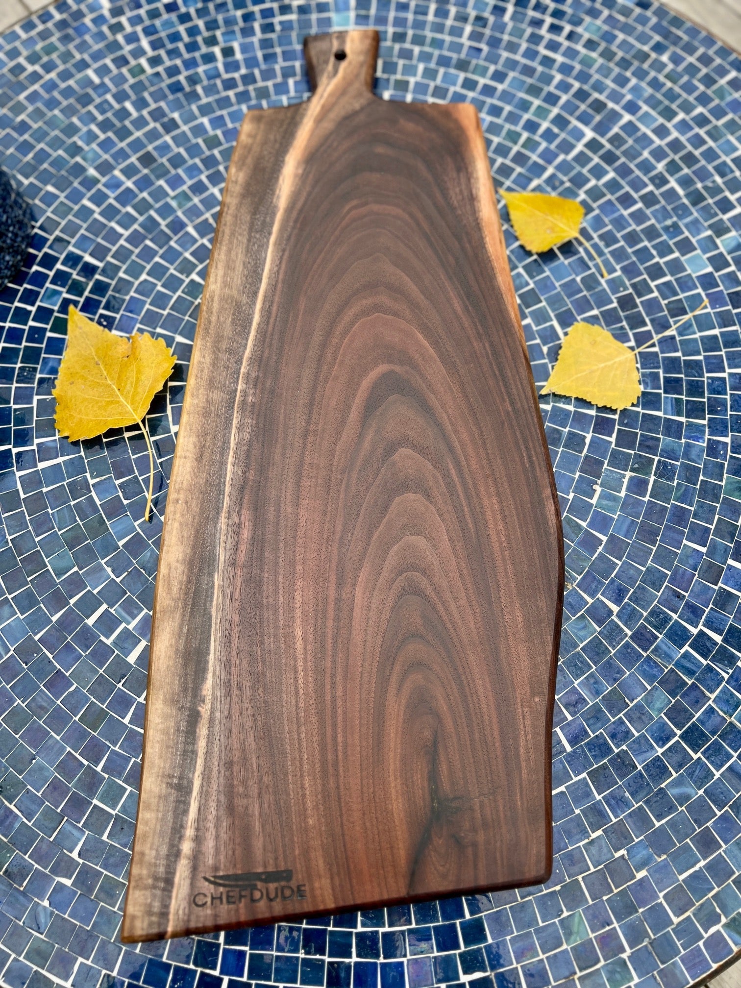 Long Black Walnut Charcuterie Board with Center Handle - Chefdude Boards