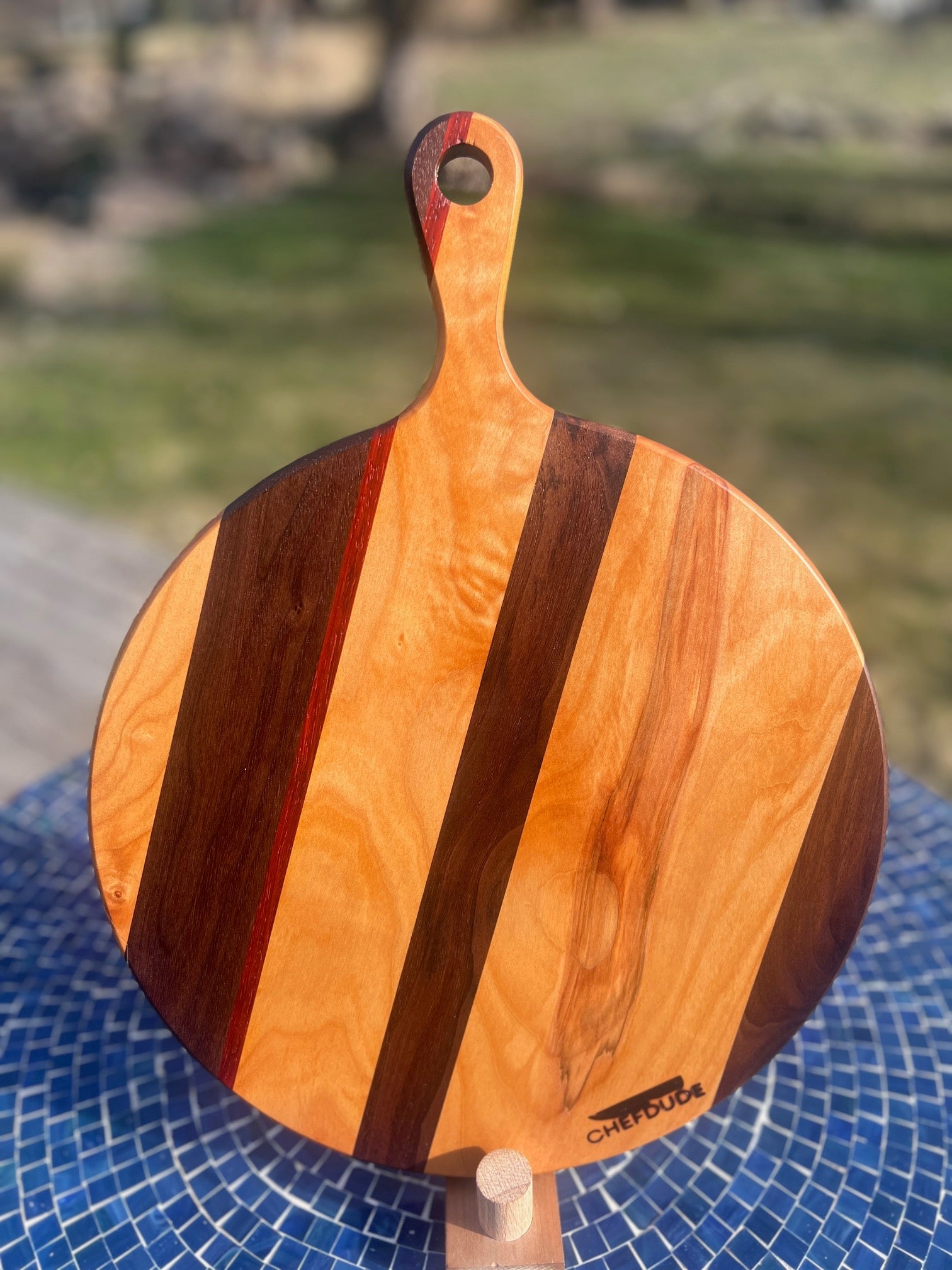 Modern Boule Board - Figured Maple, Walnut & Padauk - Chefdude Boards