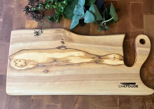 Olive Wood Cutting Board with Long Handle - Chefdude Boards