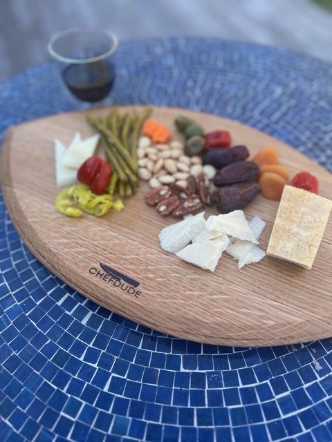 Reclaimed Wine Barrel Head Charcuterie - Fisheye - Chefdude Boards