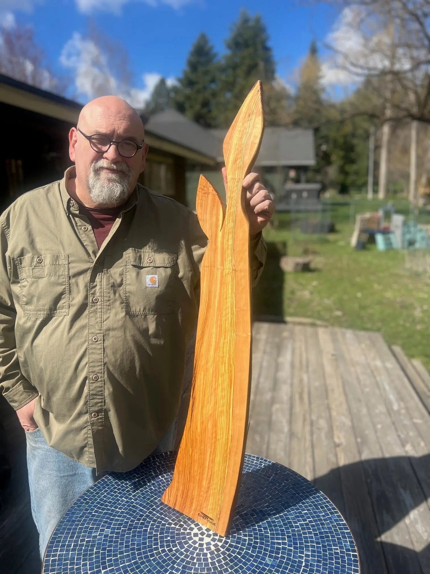 Signature Series: Long Olive Wood Charcuterie Board with 2-Leaf Handle - Chefdude Boards