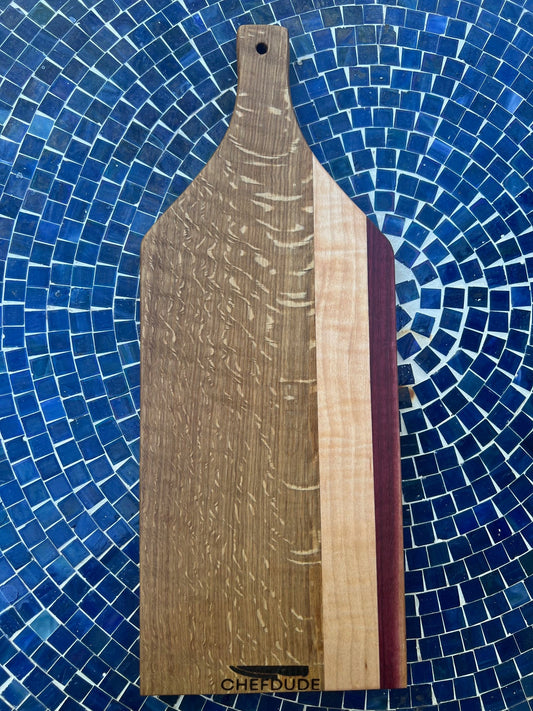Small Artisan Cutting Board – White Oak, Figured Maple & Purpleheart - Chefdude Boards