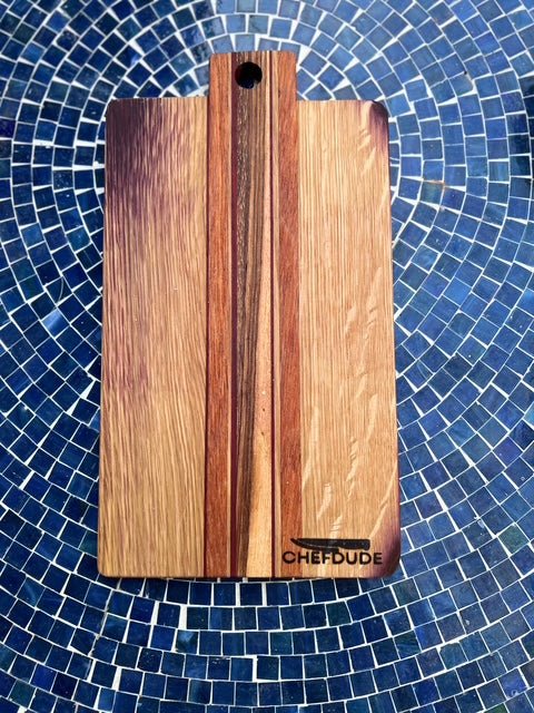 Small Cutting Board – Wine Barrel Oak, Cherry and Padauk - Chefdude Boards