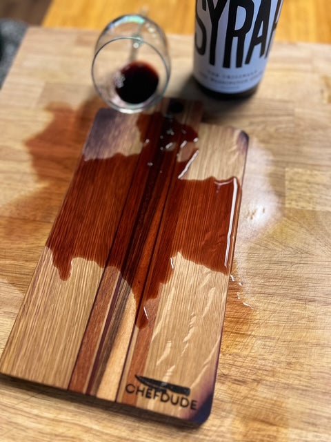 Small Cutting Board – Wine Barrel Oak, Cherry and Padauk - Chefdude Boards