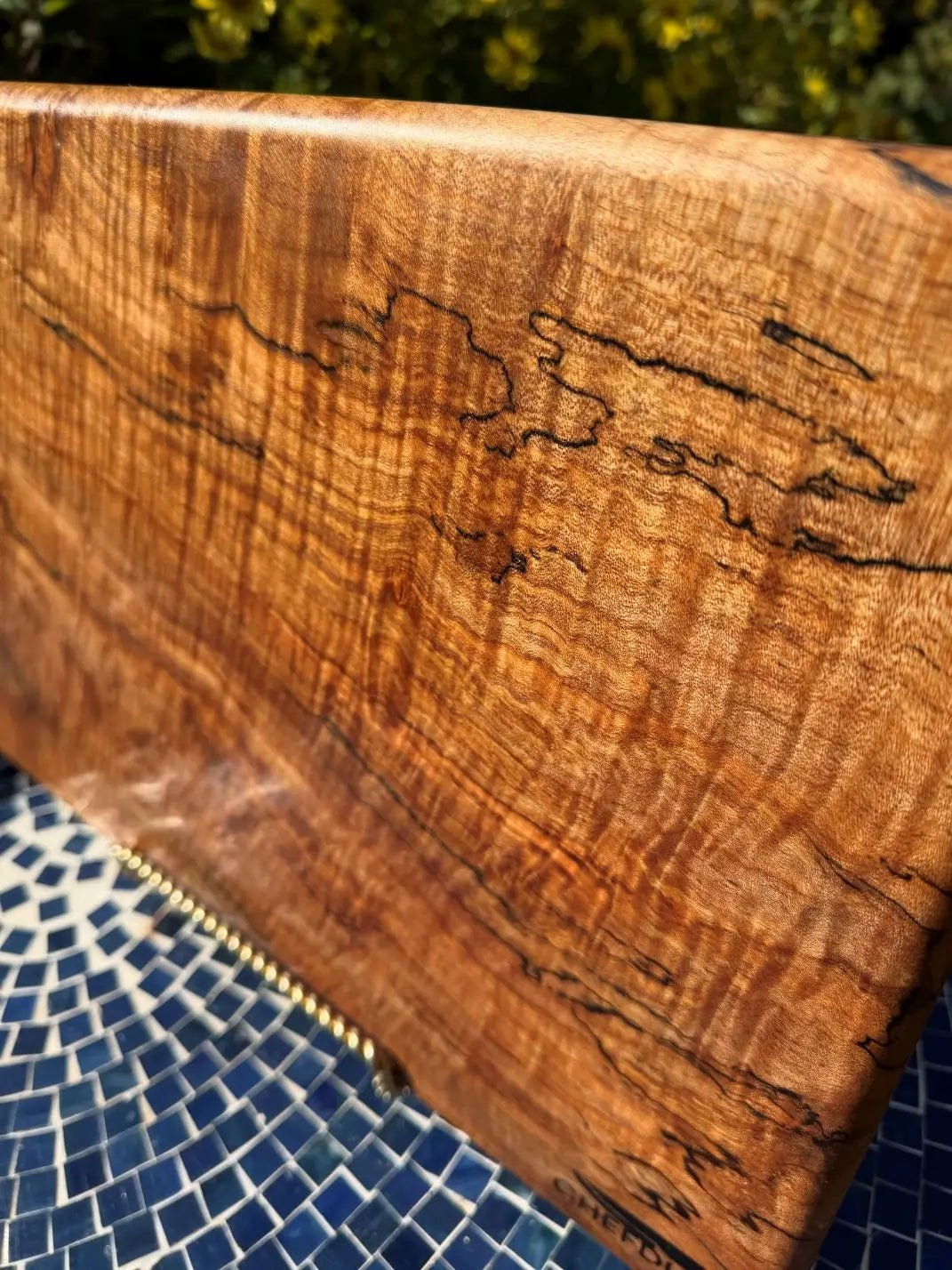 Spalted Curly Maple Chopping Block - Brass Feet - Chefdude Boards