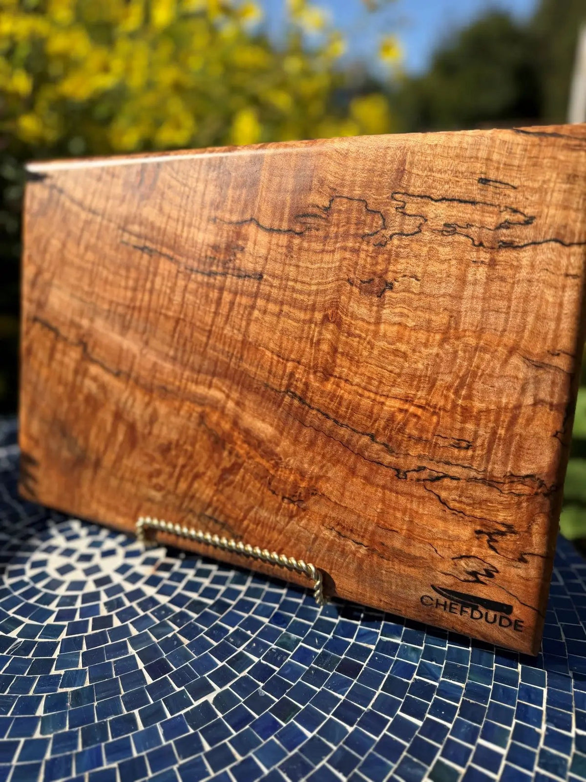 Spalted Curly Maple Chopping Block - Brass Feet - Chefdude Boards