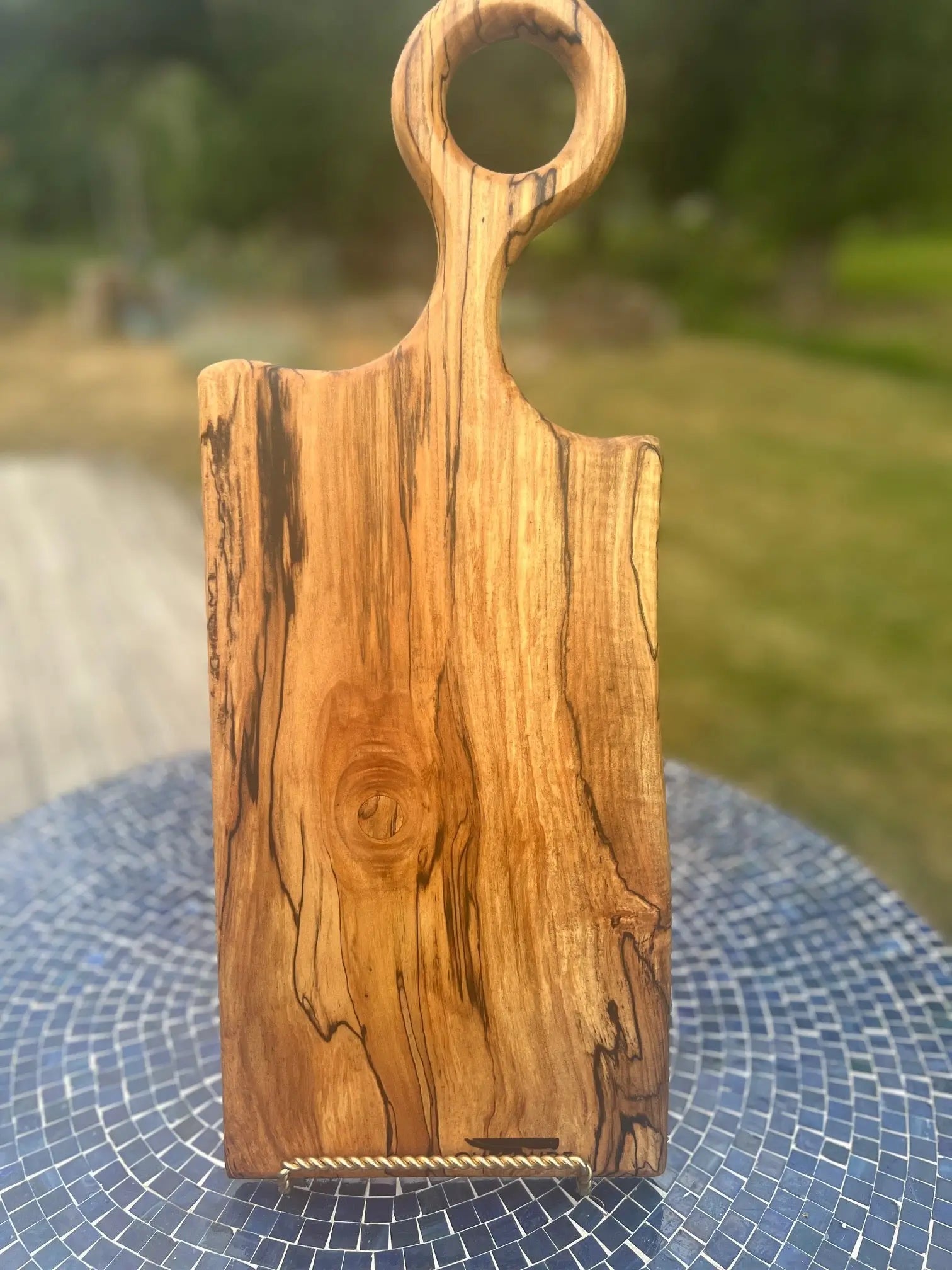 Spalted Maple Cheese Board with Offset Ring Handle - Chefdude Boards
